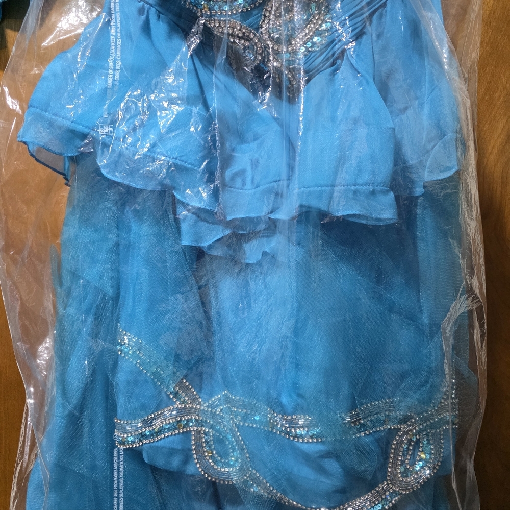 Strapless Blue Ruffle & Peplum Gown - Picture 5 of 8